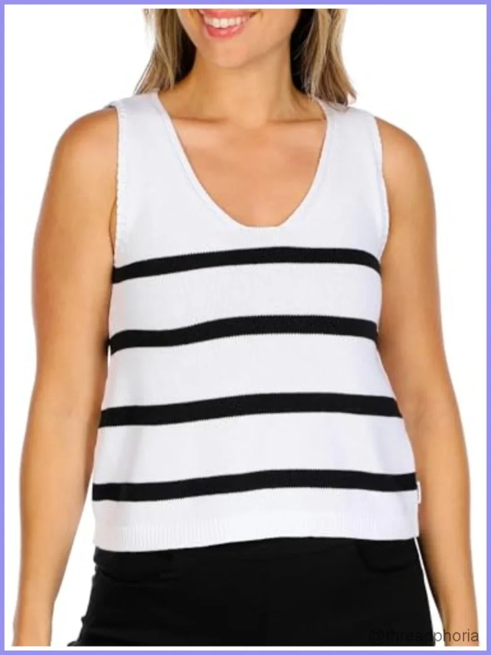 Sleeveless Cotton Pullover Sweater with Striped Pattern